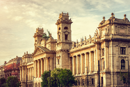 Sunset over Budapest square building detailのeditorial素材