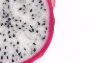 Juicy tropical dragon fruit. Close-up of pitahaya on white background.の写真素材