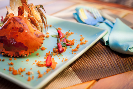 Fried sea crab served with chili pepperの写真素材