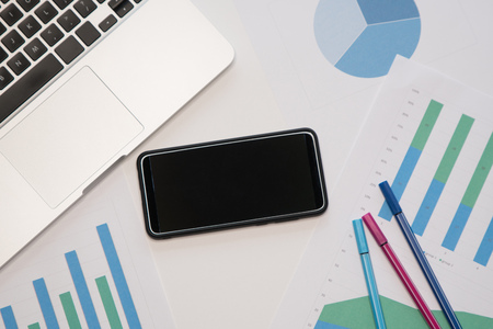 Top view or Flat lay style for business with copy space on smartphoneの写真素材
