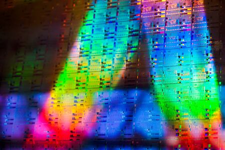 Close up of a silicon wafer of SIM computer chips. Close upの写真素材