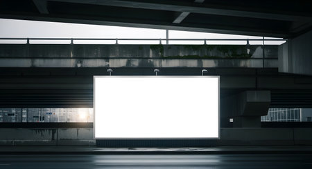 An expansive, brightly lit white screen dominates the foreground of a contemporary stadium, framed by dark, tiered seating and architectural beams, suggesting anticipation or a blank canvas for conte.の素材