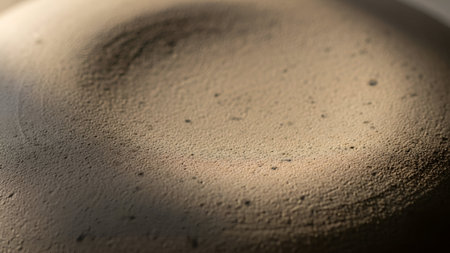 A dramatic macro photograph captures a swirling, frothy liquid. Its textured, crater-like surface and deep shadows evoke a mysterious, miniature planetary landscape.の素材