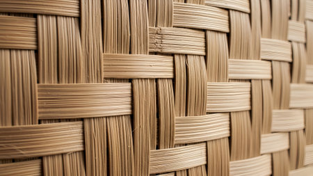 A close-up shot showcases a meticulously woven bamboo texture. The natural, warm tones of the bamboo create a rustic and inviting feel.の素材