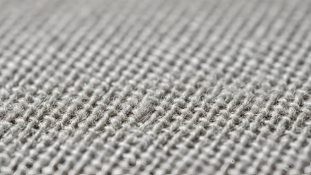 Extreme close-up of a light gray woven fabric, showcasing intricate thread patterns and a soft, diffused light.の素材