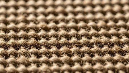 Extreme close-up of a coarse, woven textile, showcasing intricate thread patterns and a warm, earthy color palette.の素材