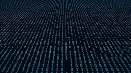 A mesmerizing digital landscape formed by cascading binary code, suggesting a vast flow of information and data.の素材