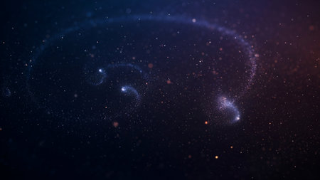 A captivating deep space scene featuring a prominent luminous arc, surrounded by countless sparkling stardust particles and soft nebulous glows, creating an ethereal, mysterious atmosphere.の素材