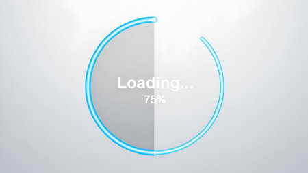 A simple loading circle graphic with a turquoise outline and a gray-filled section, indicating progress on a white background.の素材