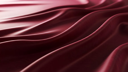 Close-up of flowing crimson velvet fabric. The soft, undulating waves create a luxurious and elegant texture, highlighted by subtle light and shadow play.の素材