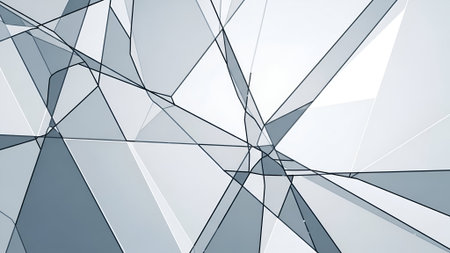 A modern abstract design featuring intersecting triangles and lines. The color palette is limited to shades of gray and white, creating a clean, minimalist aesthetic.の素材