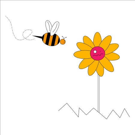 bee flaying to nearly flowerのイラスト素材