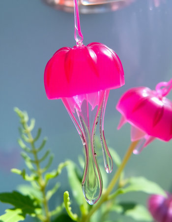 Heart shaped jellyfish on the background of green leaves in the gardenの写真素材