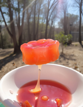 Candle in a cup on a sunny day in the garden.の写真素材