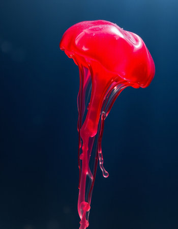 Red jellyfish in water on a black background. Studio shot.の写真素材