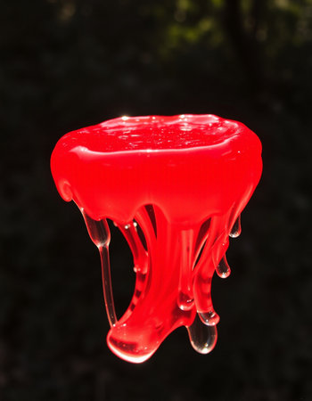 Red jellyfish with water drops on black background, close-upの写真素材