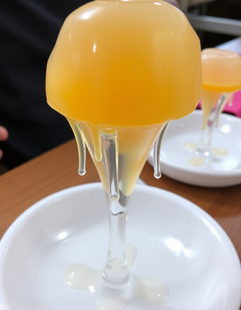 Orange jelly on a white plate in the dining room of a restaurantの写真素材