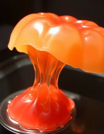 Orange jelly in the form of an orange jelly in a glass bowlの写真素材