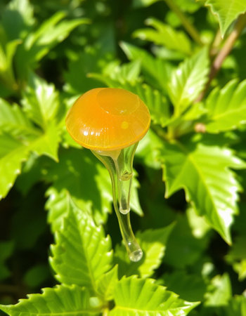 A drop of honey on a green background. Selective focus.の写真素材