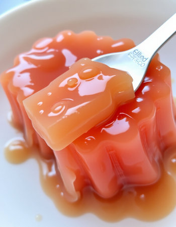 Strawberry jelly in a bowl, closeup of photo.の写真素材