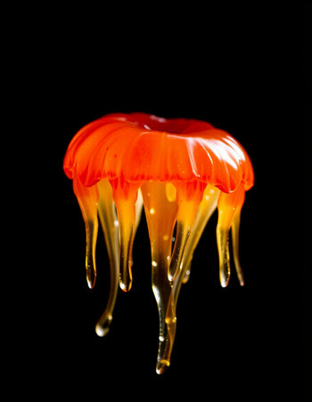 Orange jellyfish isolated on black background, macro photo of jellyfishの写真素材