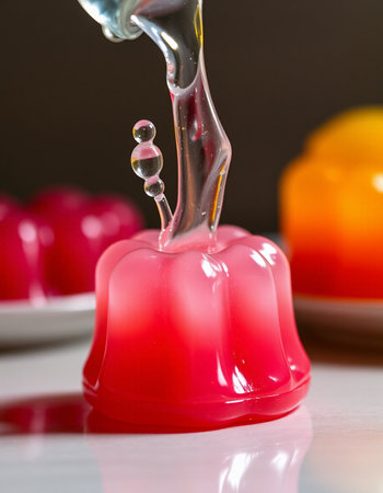 Red jelly candies on a white table, shallow depth of fieldの写真素材