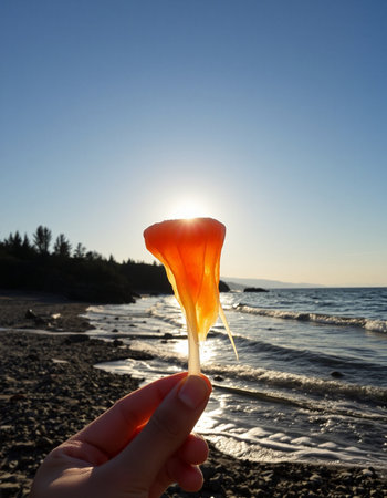 Orange Flower on the Sand Beach in Tenerife Canary Islands Spainの写真素材