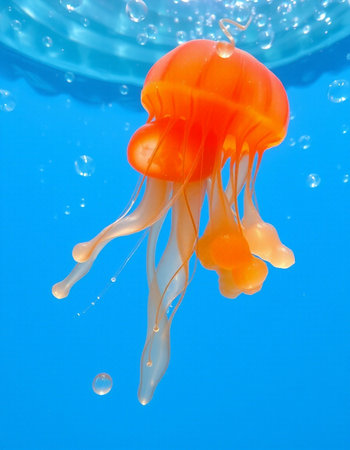 Jellyfish in the water on a blue background close-upの写真素材