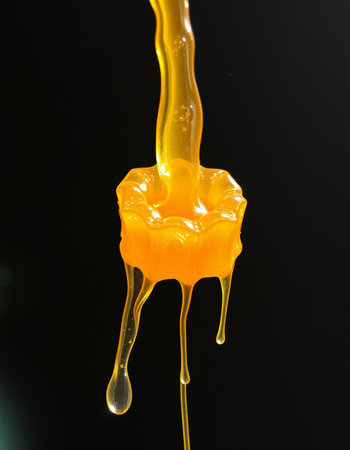 yellow honey dripping from a candle on a black background close-upの写真素材