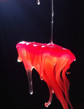 Red ink drop in water. Red ink drop in water on black backgroundの写真素材