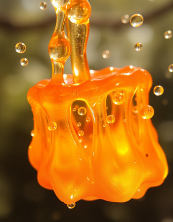 Honey dripping from a candlestick in the shape of a heartの写真素材