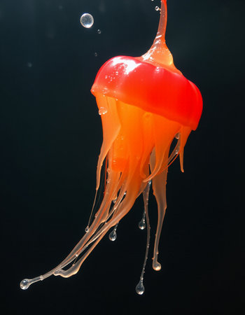 jellyfish in water on a black background, close-upの写真素材