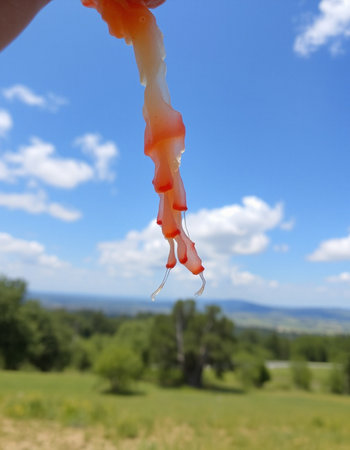 A closeup of a hand holding an icicle in the field
