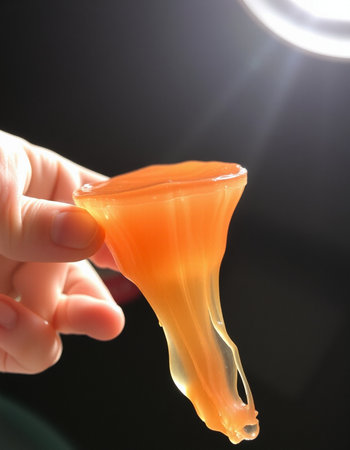 Close-up of a human hand holding a dental prosthetic.