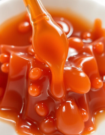 sauce in a bowl with a spoon close-up macroの写真素材