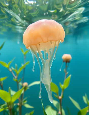 Jellyfish swimming in the sea. Underwater world. Marine life