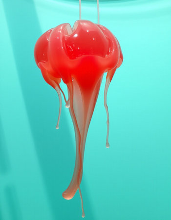 Melting red jelly on a turquoise background. 3d renderingの写真素材