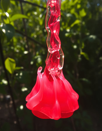 Red jelly candies hanging on a rope in the garden, close-upの写真素材