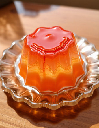 A closeup shot of a japanese pudding on a plate