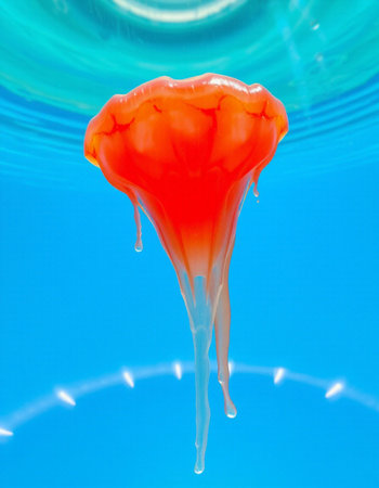 Jellyfish floating in the water on blue background. Jellyfish is a species of jellyfish.の写真素材
