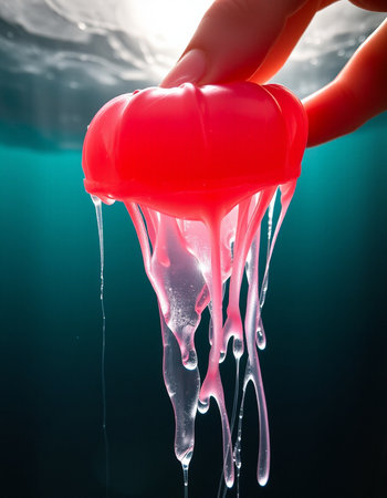 Heart jellyfish floating in the water. Valentine's day concept.の写真素材