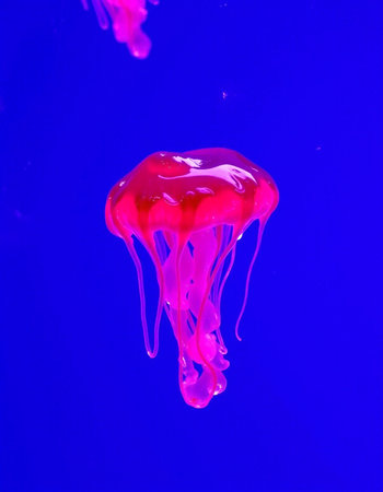 jellyfish in the water on a blue background close-upの写真素材