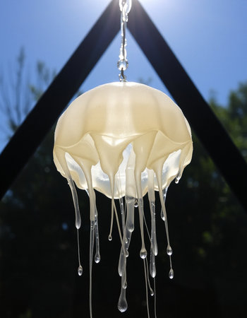 Ceiling lamp with icicles on blue sky background, closeupの写真素材