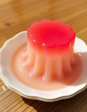 Jelly pudding japanese style on wooden table. Selective focus.の写真素材