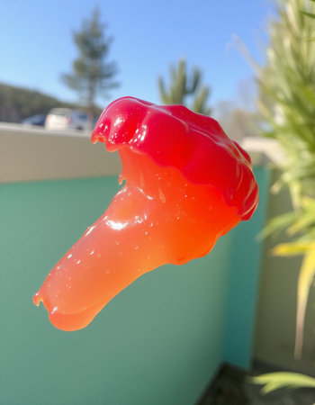Red jellyfish hanging on the wall of a house in California.の写真素材