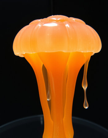 Orange jelly on a black background. Close-up. Studio photography.