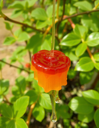 Jelly candies in the form of heart on a green background