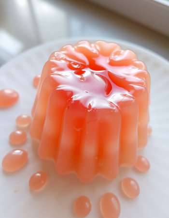 Jelly pudding on white dish, japanese style dessert.の写真素材