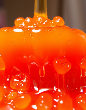 Close up of red caviar in a glass bowl with a spoonの写真素材