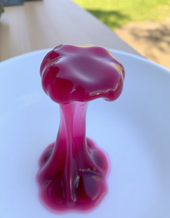 strawberry jelly on a white plate, closeup of photoの写真素材